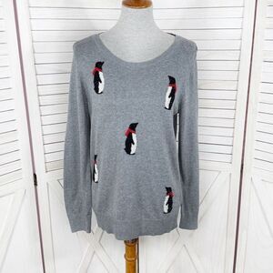 Westport 1962 Rhinestone‎ Penguins Sweater Grey Medium Lightweight Crewneck